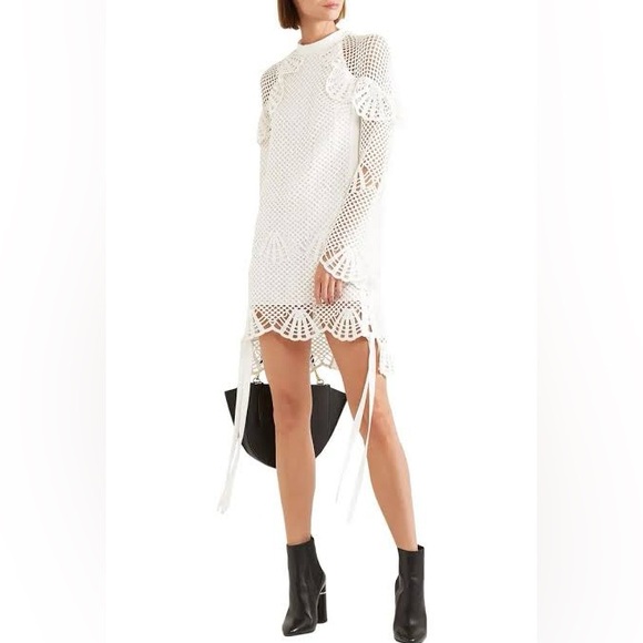 Self-Portrait White Long Sleeve Mesh Dress - Picture 7 of 14